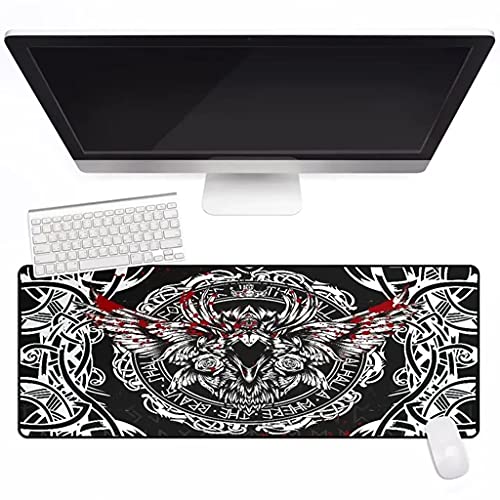YCYR Spiel Groß Mauspad, Wikinger Odins Keltisch Rabe Rune rutschfeste Basis und Genähter Rand Erweiterte Klaviatur Schreibtischunterlage für Büro und Zuhause,35.4" x 15.7" von YCYR
