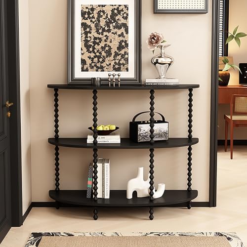 YCYRF 3-Schicht Halbmond Konsolentisch, Regal Flur, Beistelltisch Schmal, Flurschrank Schmal mit Ablage, Schreibtisch für Eingangsbereich, Wohnzimmer, Flur, Foyer(Black,100x40x96cm/39x16x38in) von YCYRF