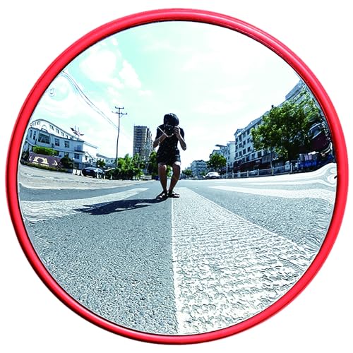 YCYRF PC-Konvex-Verkehrsspiegel, Traffic Mirror, Wandmontage, Parabolspiegel, Ausfahrt Spiegel, Einstellbarer Weitwinkel, Abdeckung des Toten Winkels im Innen- und Außenbereich(Red,45cm/18in) von YCYRF