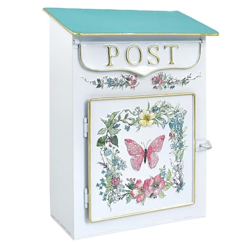 YCYRF Wandmontierte Briefkasten für Den Außenbereich, Vintage Briefkasten Weiß mit Großem Fassungsvermögen, Postkasten mit Metalltür Und Dekorativem Blumenmuster 23x13x13cm YCYRF Wandmontierte Briefkasten für Den Außenbereich, Vintage Briefkasten Weiß mit Großem Fassungsvermögen, Postkasten mit Metalltür Und Dekorativem Blumenmuster 23x13x13cm von YCYRF