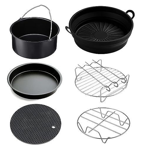 Luftfritteusen-Zubehör, 17,8 cm, 7 Stück, allgemeines Luftfritteusen-Zubehör mit Silikon-Topf, kompatibel mit Tower 4,3 l, 3,5 l, 3,8 l, Tefal 4,2 l tiefer Korb-Airfryer von YCYUYK