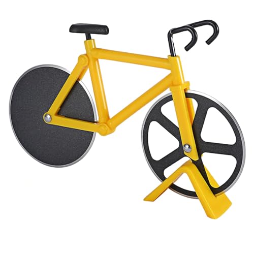 Pizzaschneider fahrrad Antihaftbeschichteter Edelstahl Pizzaroller Fahrrad Pizzaschneider mit Ständer lustige geschenke für frauen Party Geschenke lustige gadgets(Gelb 18.5 x 12 x 4cm) von YCZCHE14