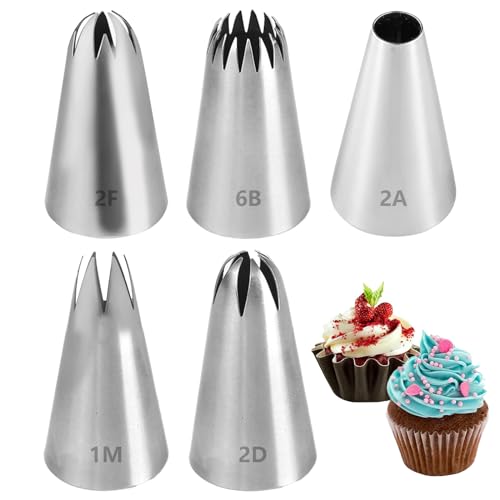 Spritztüllen set 5er Set tüllen für spritzbeutel torten zubehör spritzbeutel wiederverwendbar spritztülle für Cupcake Dekoration Torten Zuckerguss Kuchen Brandteig von YCZCHE14