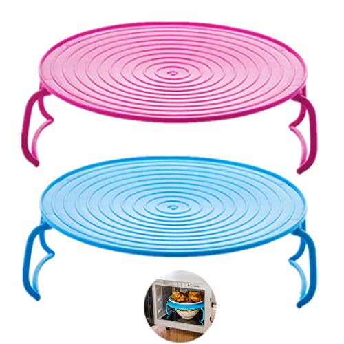 Tablett für Mikrowelle Runde Steamer Rack Dampf Regal Dampf Tablett Platte Dämpfen Stand Kunststoff Dampfgarer Mehrzweck Küchen zubehör für Mikrowelle Kühlschrank Backofen Rosa Blau 2 Stück von YCZCHE14