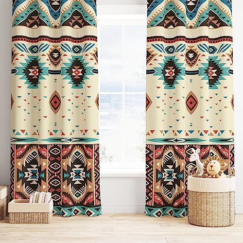 YCness Aztekische Vorhänge für Schlafzimmer, südwestliche ethnische geometrische Fensterbehandlungen für Wohnzimmer, Tribal Navajo Boho Indianermuster, Vorhänge, 2 Paneele, 183 x 160 cm von YCness