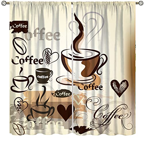 YCness Kaffee-Vorhänge für Küchenfensterbehandlungen, Thema, Latte, Teetasse, Wohnzimmer, Café, braune Vorhänge, 2 Paneele, 132 x 213 cm von YCness