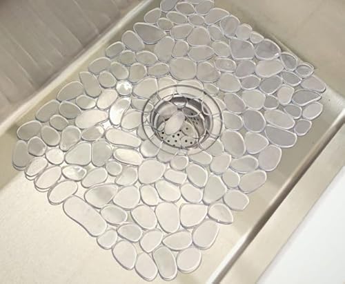 2 Stück Abtropffläche, Kieselstein-Abtropfmatte für Küchenspüle, Spülbeckenmatte Zuschneidbare Abtropfmatte für Badezimmer, Küche, Spüle, Arbeitsplatte (Transparentgrau) von YDAKGUEY