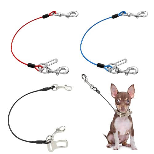 3 x Auto-Hundegeschirr, 3 mm x 40 cm und 3 mm x 60 cm, kaufestes Stahlseil, Autogeschirr, Kettenleine mit Doppelclips und Verriegelungsbefestigung, Rot, Blau, Schwarz 3 x Auto-Hundegeschirr, 3 mm x 40 cm und 3 mm x 60 cm, kaufestes Stahlseil, Autogeschirr, Kettenleine mit Doppelclips und Verriegelungsbefestigung, Rot, Blau, Schwarz von YDAKGUEY