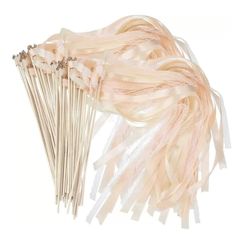 Wedding Wands, 30 Stück Stäbe mit 60 Groß Glöckchen und 90 Hochzeitsbändern, Hochzeit Luftschlangen für Hochzeiten Geburtstage Partys Feiertagsfeiern verwendet (Champagner) von YDAKGUEY