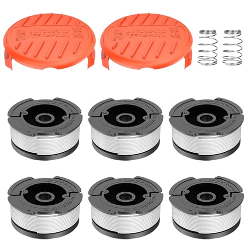 YDAKGUEY Ersatzspule für Rasentrimmer, kompatibel mit Black+Decker, Ersatz-Spule, kompatibel mit Black & Decker AF-100, 6 Spulen + 2 Kappe + 2 Federn, 10 Stück von YDAKGUEY