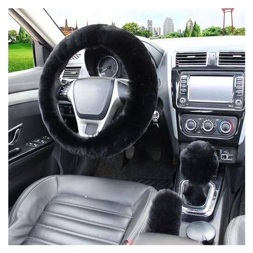 Lenkradbezug Auto 3 Stück Auto-Lenkradbezug Warmer Winter-Auto-Handbrems-Schalthebelbezug Dreiteiliges Set Lenkrad 38 Cm Universal Lenkradschutz(Black) von YDCDFVBVGM