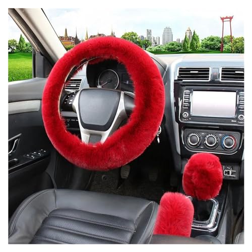 Lenkradbezug Auto 3 Stück Auto-Lenkradbezug Warmer Winter-Auto-Handbrems-Schalthebelbezug Dreiteiliges Set Lenkrad 38 Cm Universal Lenkradschutz(Deep red) von YDCDFVBVGM
