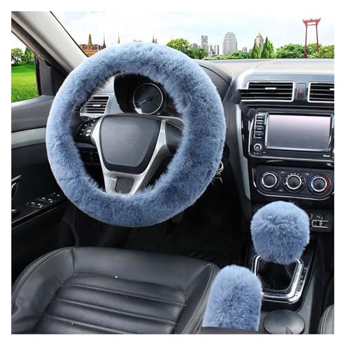 Lenkradbezug Auto 3 Stück Auto-Lenkradbezug Warmer Winter-Auto-Handbrems-Schalthebelbezug Dreiteiliges Set Lenkrad 38 Cm Universal Lenkradschutz(Grey) von YDCDFVBVGM