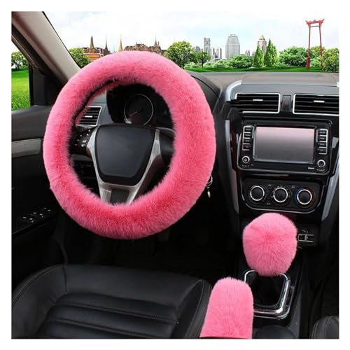 Lenkradbezug Auto 3 Stück Auto-Lenkradbezug Warmer Winter-Auto-Handbrems-Schalthebelbezug Dreiteiliges Set Lenkrad 38 Cm Universal Lenkradschutz(Pink) von YDCDFVBVGM