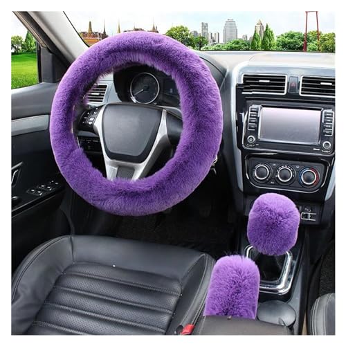 Lenkradbezug Auto 3 Stück Auto-Lenkradbezug Warmer Winter-Auto-Handbrems-Schalthebelbezug Dreiteiliges Set Lenkrad 38 Cm Universal Lenkradschutz(Purple) von YDCDFVBVGM