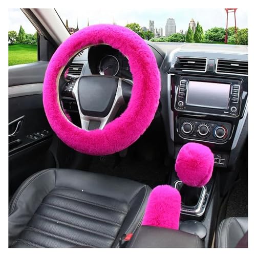 Lenkradbezug Auto 3 Stück Auto-Lenkradbezug Warmer Winter-Auto-Handbrems-Schalthebelbezug Dreiteiliges Set Lenkrad 38 Cm Universal Lenkradschutz(Rose Red) von YDCDFVBVGM