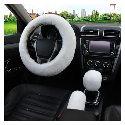 Lenkradbezug Auto 3 Stück Auto-Lenkradbezug Warmer Winter-Auto-Handbrems-Schalthebelbezug Dreiteiliges Set Lenkrad 38 Cm Universal Lenkradschutz(White) von YDCDFVBVGM