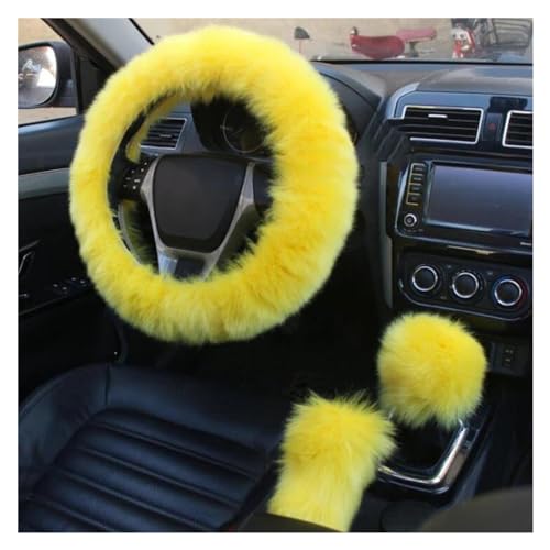Lenkradbezug Auto 3 Stück Auto-Lenkradbezug Warmer Winter-Auto-Handbrems-Schalthebelbezug Dreiteiliges Set Lenkrad 38 Cm Universal Lenkradschutz(Yellow) von YDCDFVBVGM