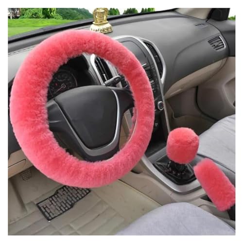 Lenkradbezug Auto Universelles 3-teiliges Lenkrad-Auto-Lenkrad-Abdeckungs-Set Handbremsgetriebe-Abdeckungs-Set Auto-Innenzubehör Universal Lenkradschutz(Pink) von YDCDFVBVGM
