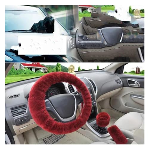Lenkradbezug Auto Universelles 3-teiliges Lenkrad-Auto-Lenkrad-Abdeckungs-Set Handbremsgetriebe-Abdeckungs-Set Auto-Innenzubehör Universal Lenkradschutz(WineRed) von YDCDFVBVGM