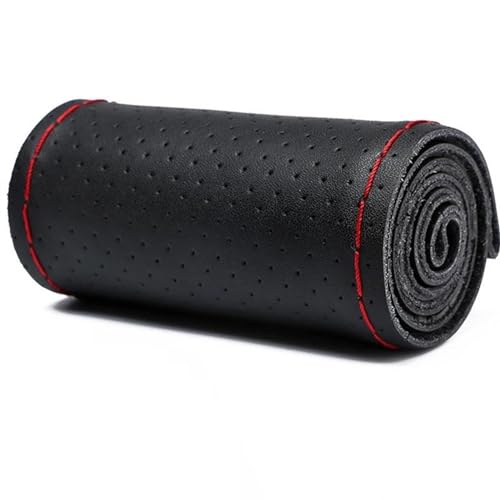 YDCDFVBVGM Lenkradbezug Auto Handgenähter Lenkradbezug 37–38 cm Innenausstattung Auto-Innenausstattung Universal Lenkradschutz(Full Black-Red) von YDCDFVBVGM
