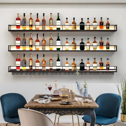 YDEHUEAD Wand montiertes Weinregal mit Weinglasregal, Metall Wine Display-Ständer Einstellbarer Raum, Schwebendes Barregal Flaschenregal Wandmontage für Bar-Einheiten, Küche Dekoration (Black, 100cm) YDEHUEAD Wand montiertes Weinregal mit Weinglasregal, Metall Wine Display-Ständer Einstellbarer Raum, Schwebendes Barregal Flaschenregal Wandmontage für Bar-Einheiten, Küche Dekoration (Black, 100cm) von YDEHUEAD