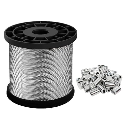 Drahtseil aus Edelstahl 304 mit Aluminiumhülsen, Durchmesser 0,5–0,8 mm, Länge 100 Meter, perfekt for den Innen- und Außenbereich(Diameter 0.8mm) von YDEWLY