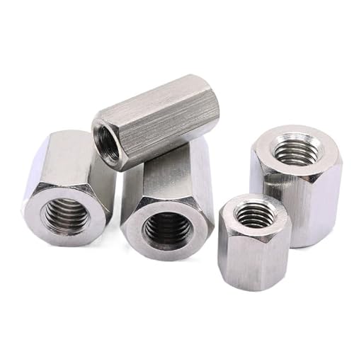 Mutternbefestigung, 5 Stück M10 * 1,25 Feingewinde-Sechskantstange, Verlängerungskupplungsmutter, 304 Edelstahl-Leitspindel, Verbindungsmutter, Länge = 12–50 mm(M10X1.25X12) von YDEWLY