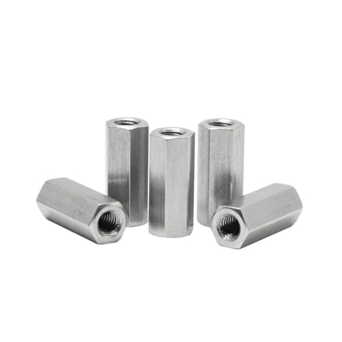 Mutternbefestigung, 5 Stück M8 * 1 * 12/16/20/25/30/40/45/50 mm Feingewinde-Sechskantstange, Verlängerungskupplungsmutter, Leitspindel-Verbindungsmutter aus Edelstahl 304(M8x1x45) von YDEWLY