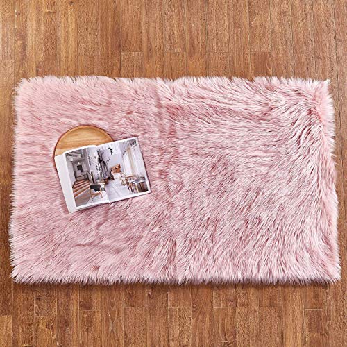 YDFYX Lammfell Schaffell Teppich Kunstfell Dekofell in Super weich Lammfellimitat Teppich Longhair Fell Optik Nachahmung Wolle Bettvorleger Sofa Matte (Pink, 80 x 180cm) von YDFYX