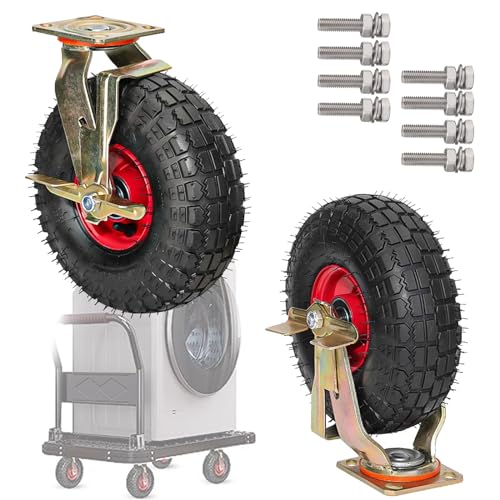 Caster Wheel Heavy, 8 10-Zoll-Luftlenkrollen, Hochleistungs-Ersatz-Gummirollen, Lenkrollen, mit Reifenadern, hochelastisch(BRAKES,25cm/10in) von YDHSIKK