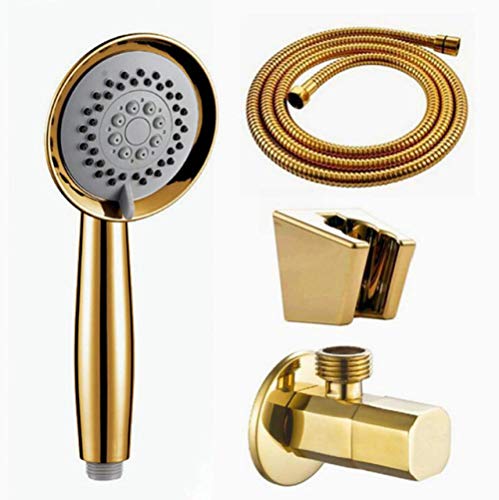 Der Duschkopf wirft einen Wasserstrom aus massivem Kupfer Handbrause Vergoldet Drei Funktionen Luxus Handbrause für Badezimmer mit Goldhalter und Duschschlauch(C) von YDHSIKK