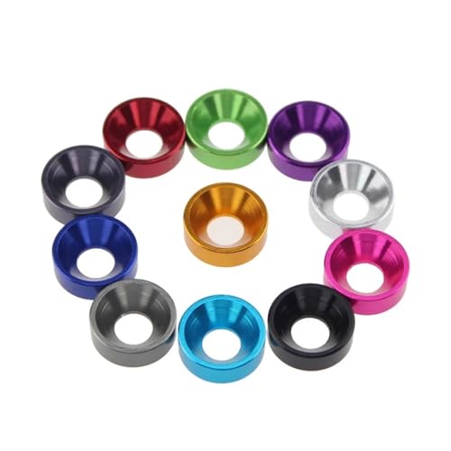 Edelstahl-Unterlegscheibe, M2 M2.5 M3 M4 M5 Aluminiumlegierung Senkkopf Unterlegscheibe Kopfbolzen Unterlegscheiben Dichtung Eloxierte Flachkopf Unterlegscheibe Bunt(Silver,M3 10pcs) von YDHSIKK
