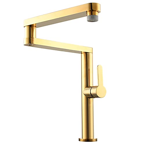 Küchenarmaturen mit ausziehbarem Hebel, Deck Mount Single Handle Pot Filler Wasserhahn Dual Mode Auslauf Swivel Faltbare(Gold) von YDHSIKK