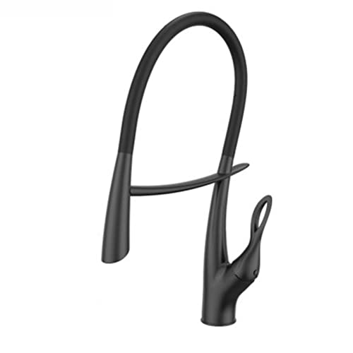Küchenarmaturen mit ausziehbarem Hebel, Küchenarmatur Pull Out Sprayer Einhand 360 Grad Schwenkbar Messing Mischbatterie(Black) von YDHSIKK