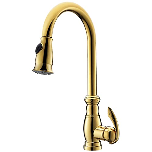 Küchenarmaturen mit ausziehbarem Hebel, Pull-Down-Küchenarmatur 360 Rotation 2 Modus Sprayer Deck montiert Einzelgriff(Gold) von YDHSIKK