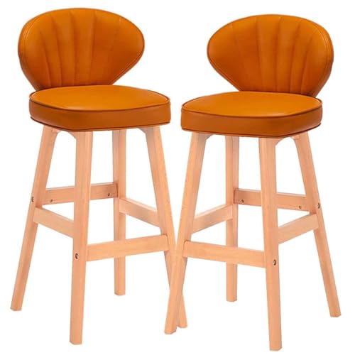 Moderne Höhe Küche Bar Stühle Barhocker 2er-Set, Barstühle mit Holzbeinen, hohe Hocker mit niedriger Rückenlehne und Sitzfläche aus PU-Leder, Retro-Thekeninselstühle, Frühstücks-Esszimmerstühle(Orange von YDHSIKK