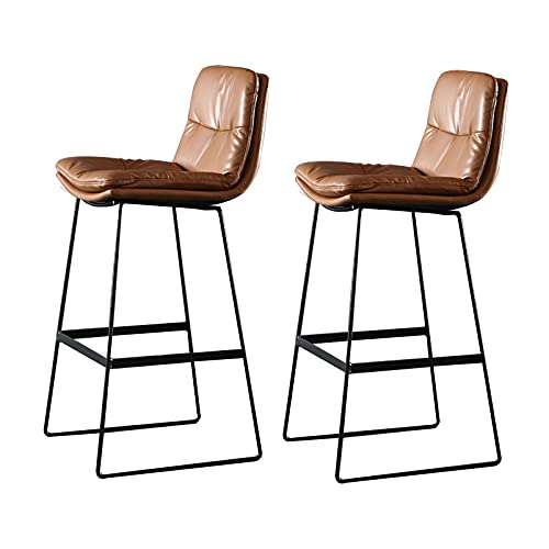 Moderne Höhe Küche Bar Stühle Thekenhocker mit Rückenlehne, 2er-Set Barhocker for die Küche, gepolsterter Frühstücksstuhl aus PU-Leder, Fußhocker aus Schmiedeeisen for die Inselkneipe(Brown,75cm) von YDHSIKK