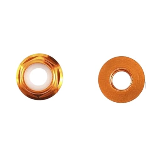 Selbstsichernde Sechskantmuttern-Sets Gewinde, Aluminium-Flansch-Sicherungsmuttern mit Nyloneinsatz, selbstsichernd, mehrfarbig, M2-M6, 25 Stück(Orange,M6-5PCS) von YDHSIKK