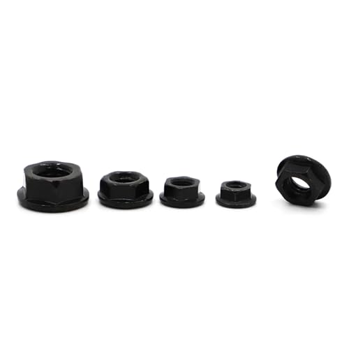 Selbstsichernde Sechskantmuttern-Sets Gewinde, Flansch Sechskant-Kontermutter Multicolor M3-M12 Packung mit 82 Stück for Fahrrad(Black Carbon Steel,M6 10pcs) von YDHSIKK