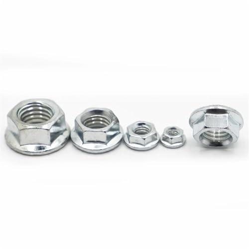 Selbstsichernde Sechskantmuttern-Sets Gewinde, Flansch Sechskant-Kontermutter Multicolor M3-M12 Packung mit 82 Stück for Fahrrad(White Zinc Steel,M6 10pcs) von YDHSIKK