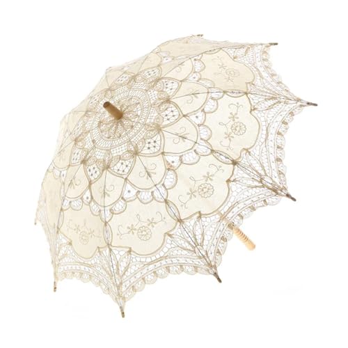 Spitzenschirm Sonnenschirm, Hochzeitsdekoration So Spitze Regenschirm Sonnenschirm Hochzeit Party Geschenke Multicolor(A0101 Beige) von YDHSIKK
