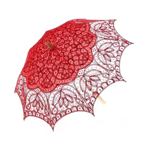 Spitzenschirm Sonnenschirm, Hochzeitsdekoration So Spitze Regenschirm Sonnenschirm Hochzeit Party Geschenke Multicolor(A0104 Red) von YDHSIKK