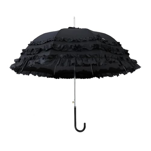 Spitzenschirm Sonnenschirm, Hochzeitsdekoration So Spitzen-Hochzeitsschirm mit langem Griff, mehrfarbig(Black A) von YDHSIKK