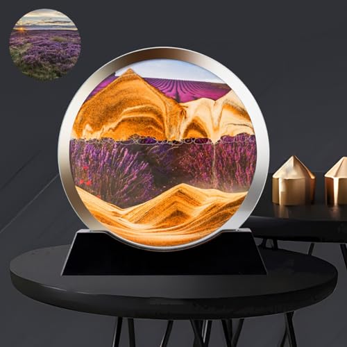 YDHSIKK EIN Bild! 12 Zoll rundes Glas 3D Moving Sand Desktop Wandbehang Dekoration Spielzeug schwarz weißen Rahmen(J,Black Frame) von YDHSIKK