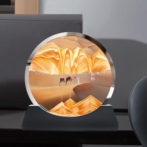 YDHSIKK EIN Bild! 3D-Sandkunstrahmen aus beweglichem Glas, 19,1 cm, rund, mit mehrfarbigem Sand in Schwarz oder Weiß(B,Black Frame) von YDHSIKK