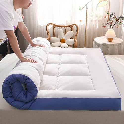 YDHSIKK Futon Matratzen Japanische Futon-Matratzenauflage, 10 cm, Mehrfarbig, mehrere Größen(White+Blue,180 * 200cm) von YDHSIKK