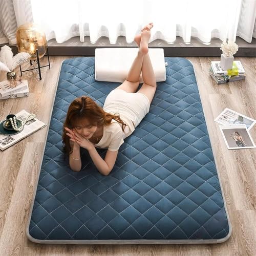 YDHSIKK Futon Matratzen Japanische Futonmatratze, for Aufrollen, Baumwollfüllung, tragbare Schlafmatratze for Boden, Gästebett, Interstellar Blue, 150 x 200 cm von YDHSIKK