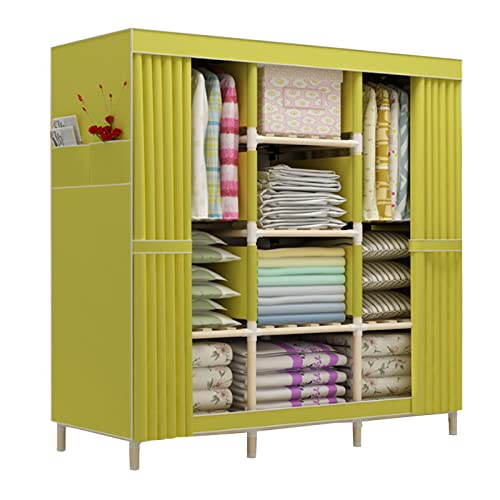 YDHSIKK Leinwand Kleiderschrank Potable Closet Mit Kleiderstange und Seitentaschen, for Schlafzimmer,(Yellow) von YDHSIKK