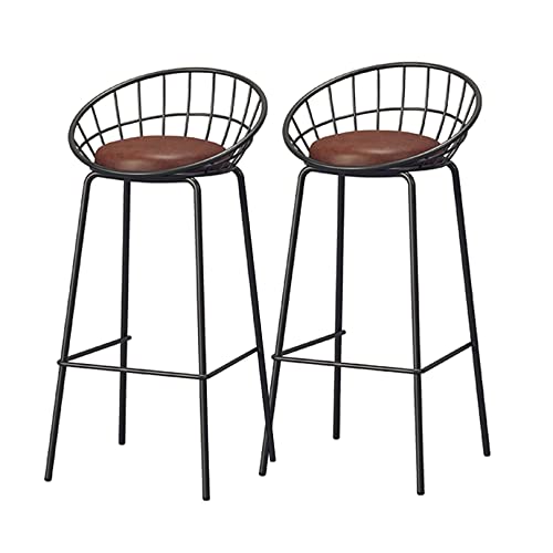 YDHSIKK Moderne Höhe Küche Bar Stühle Barhocker, 2er-Set, Thekenhocker, Außenseite aus Kunstleder, Frühstücks-/Esszimmerstühle mit schwarzem Metallrahmen und Fußstütze(Brown,65cm(25.6 Inch)) von YDHSIKK